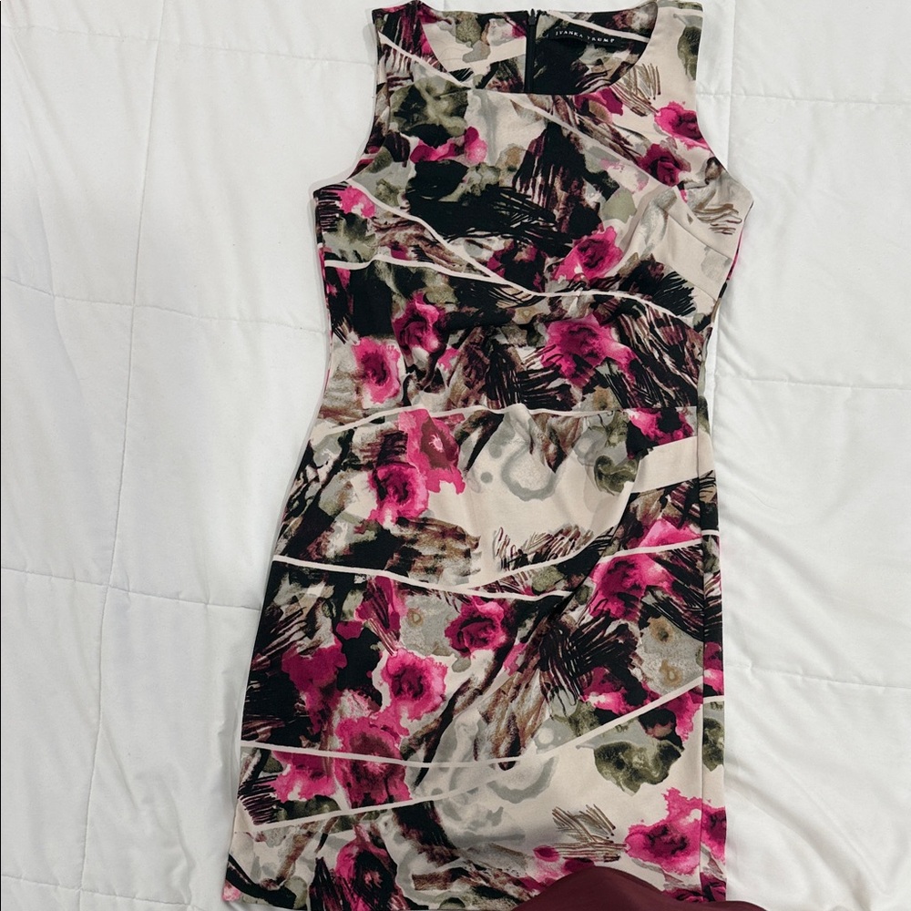 Ivanka Trump Floral Mini Dress - Pink, Black, and Cream